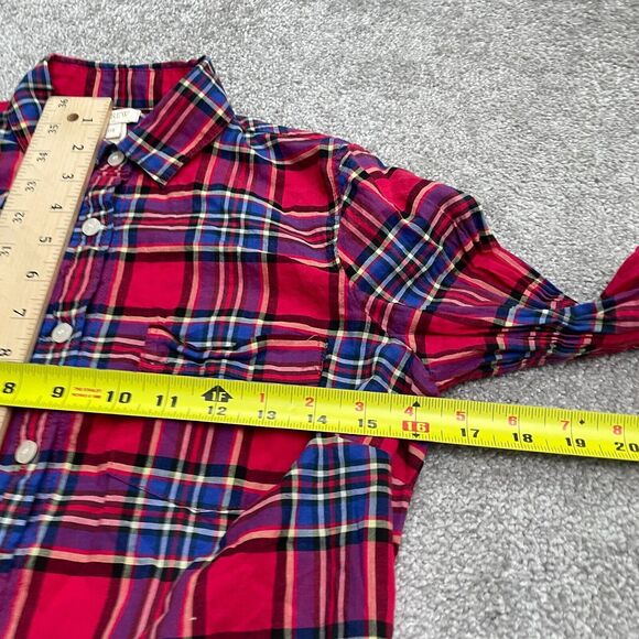 J.Crew Perfect Fit Shirt Women XXS Red Blue Plaid Button Down Long Sleeve Cotton - Picture 9 of 11